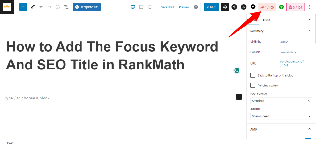 RankMath SEO 评分编辑按钮