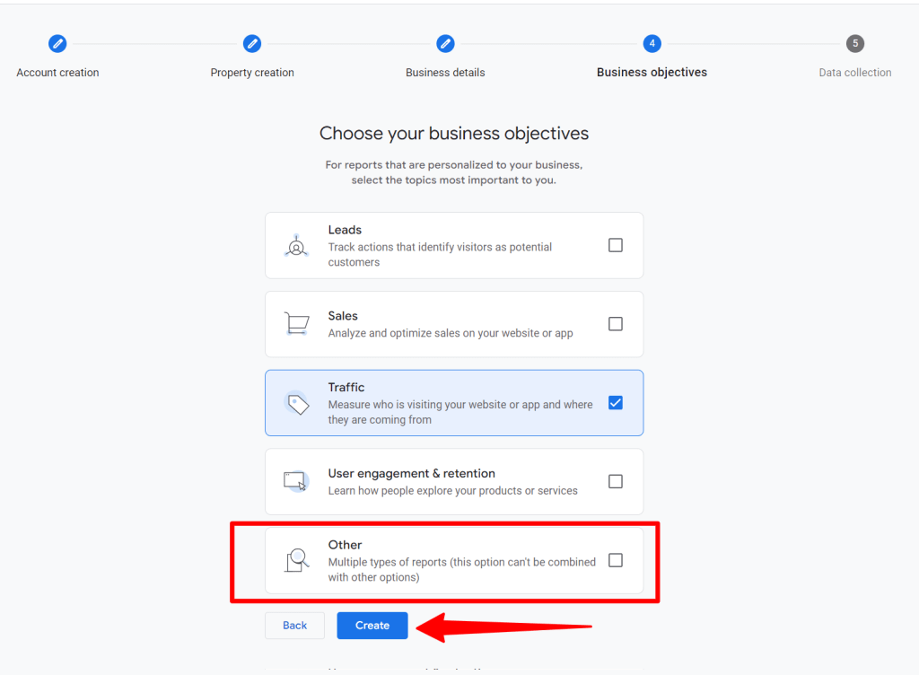Analytics 业务目标设置页