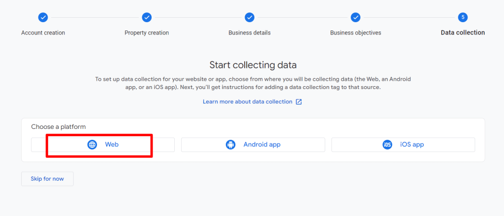 Google Analytics 数据收集设置页