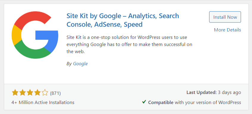 WordPress 后台中的 Google Site Kit 插件页面