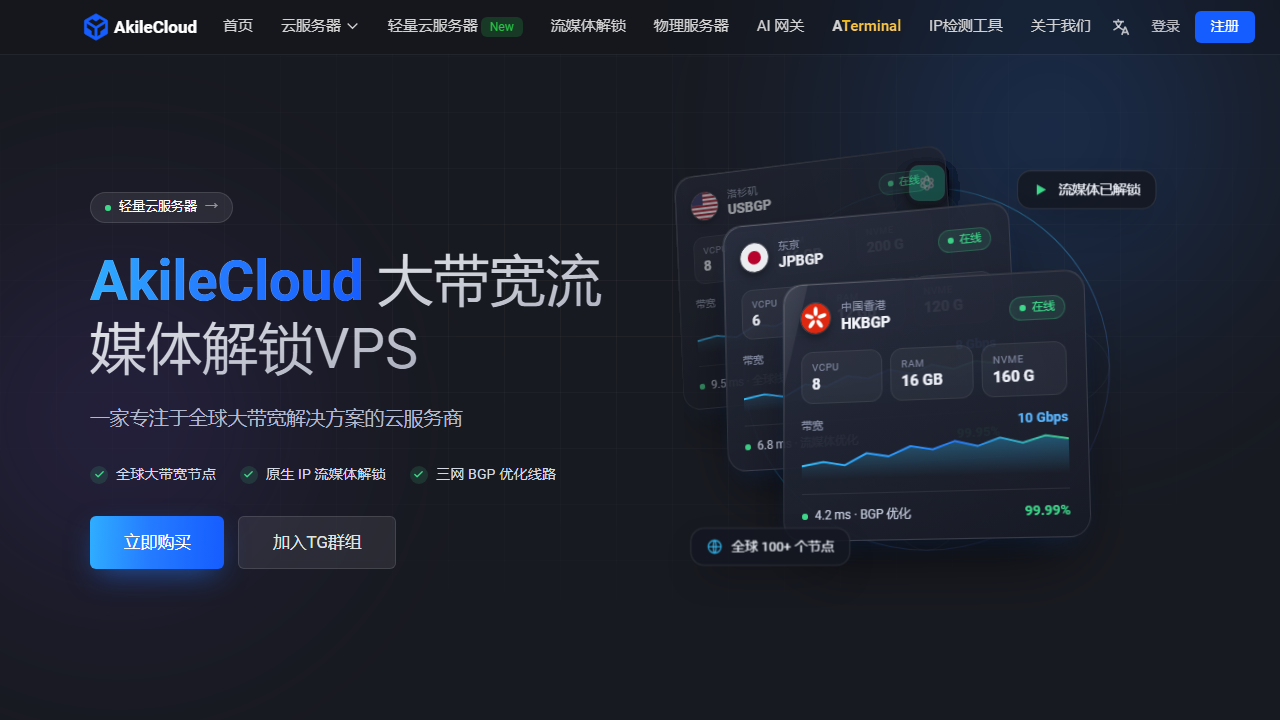 AkileCloud 官网首页截图