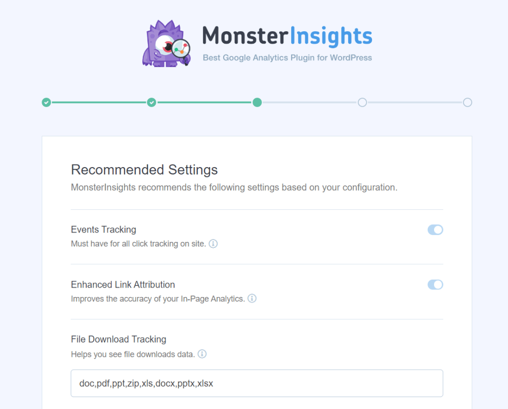 MonsterInsights 设置向导页面
