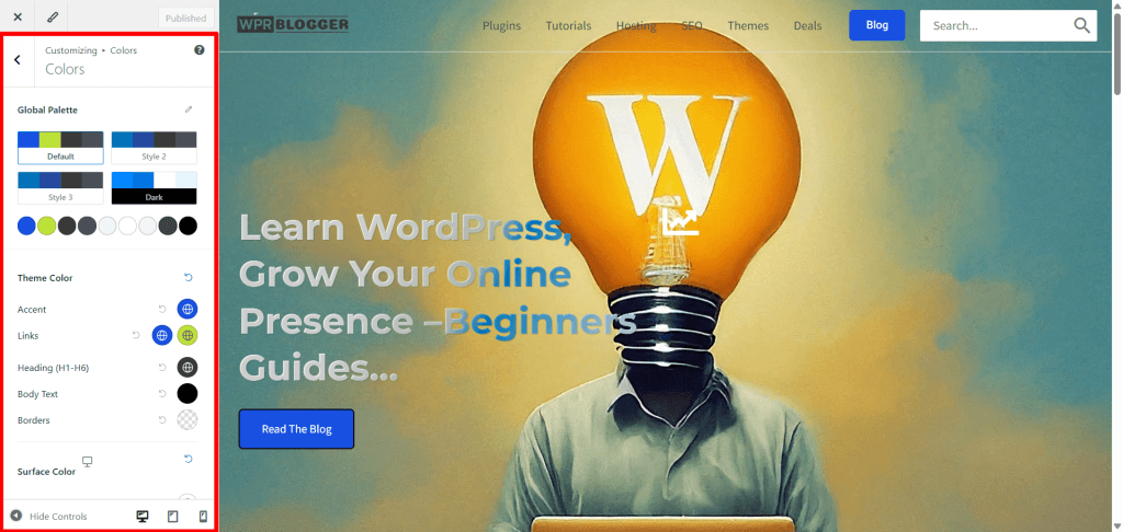 Astra 的 WordPress 自定义器