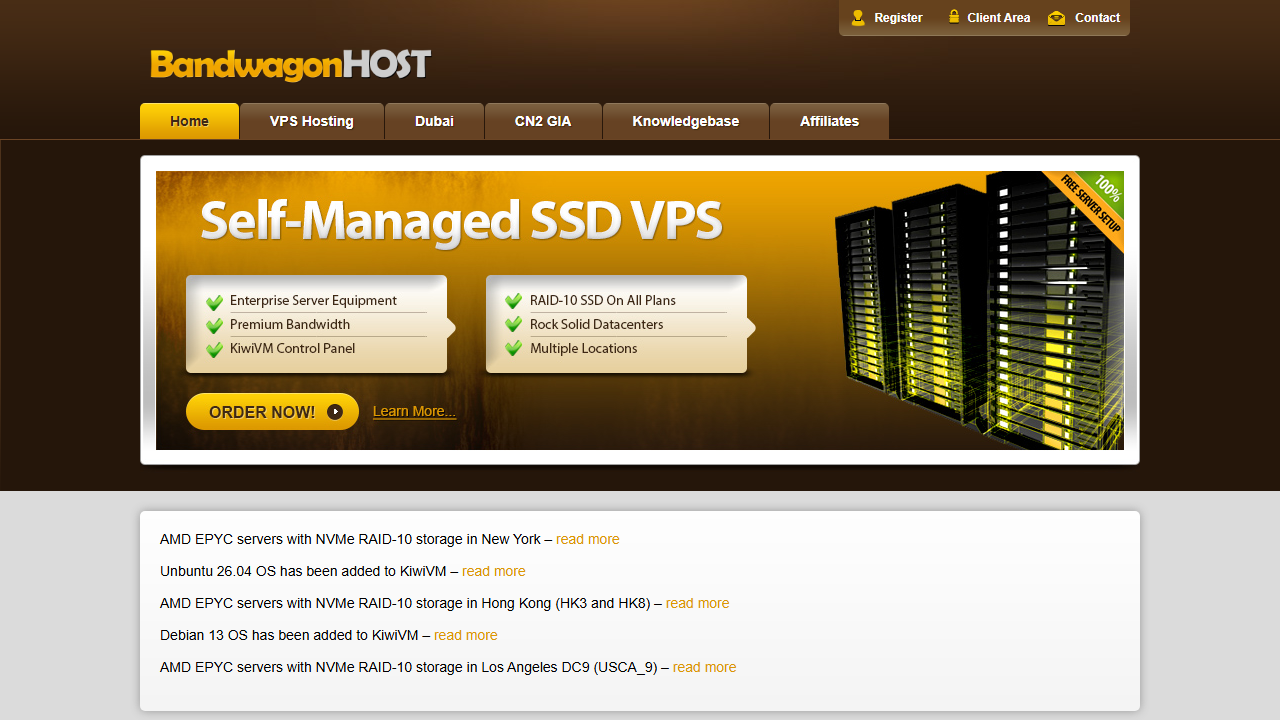 BandwagonHost（搬瓦工） 官网首页截图