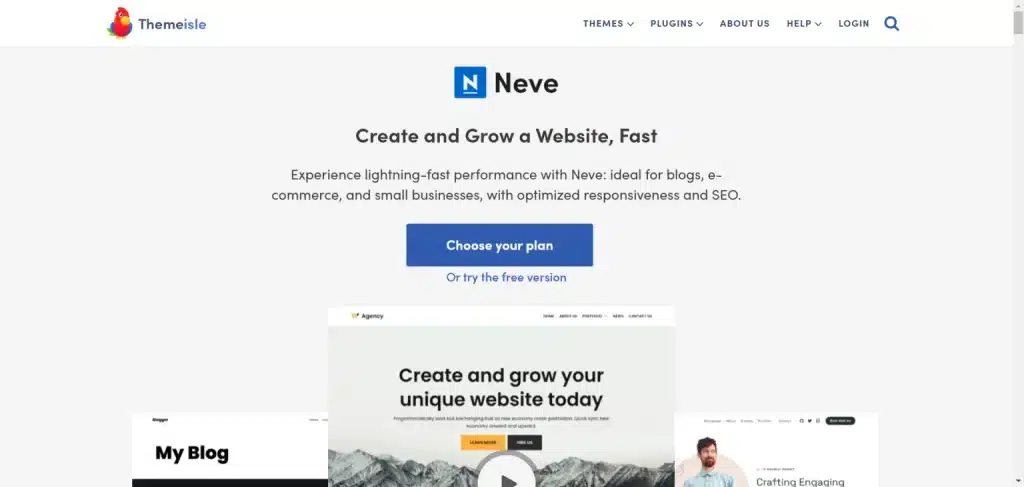 Neve 主题落地页:Themeisle Logo 和选择套餐的号召