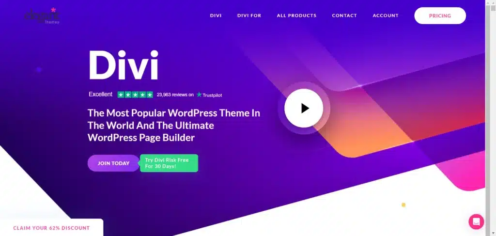 Divi 主题首页：紫橙背景，号召加入