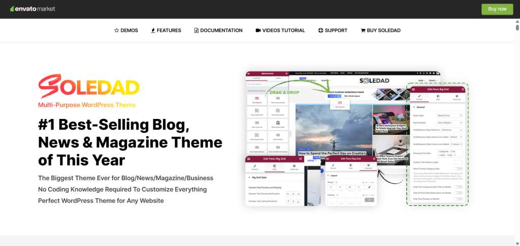 ThemeForest 上的 Soledad 高级主题演示