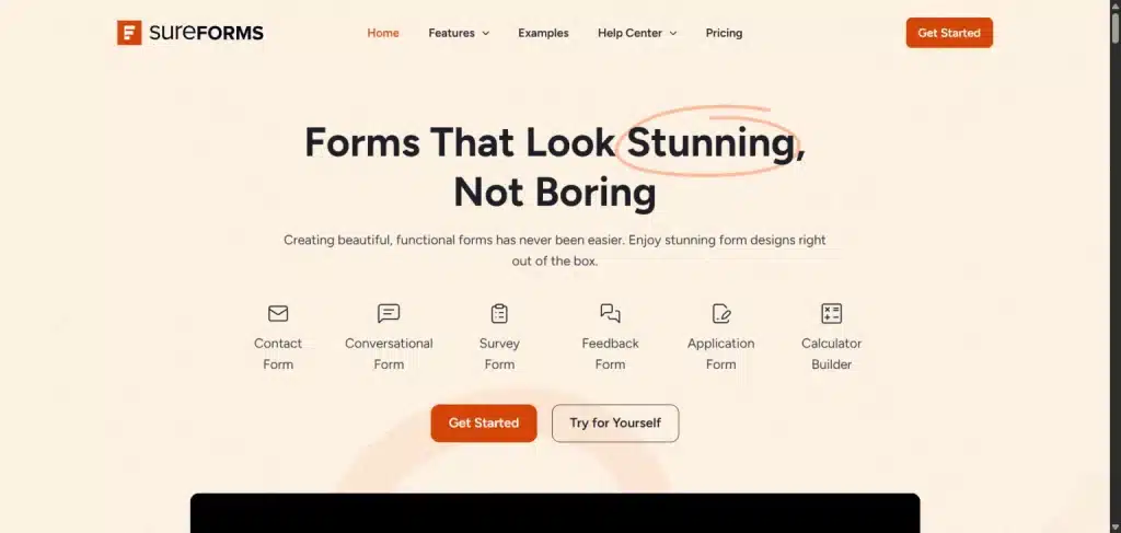 SureForms 首页:联系、对话、调查、反馈、申请表和计算器构建器图标