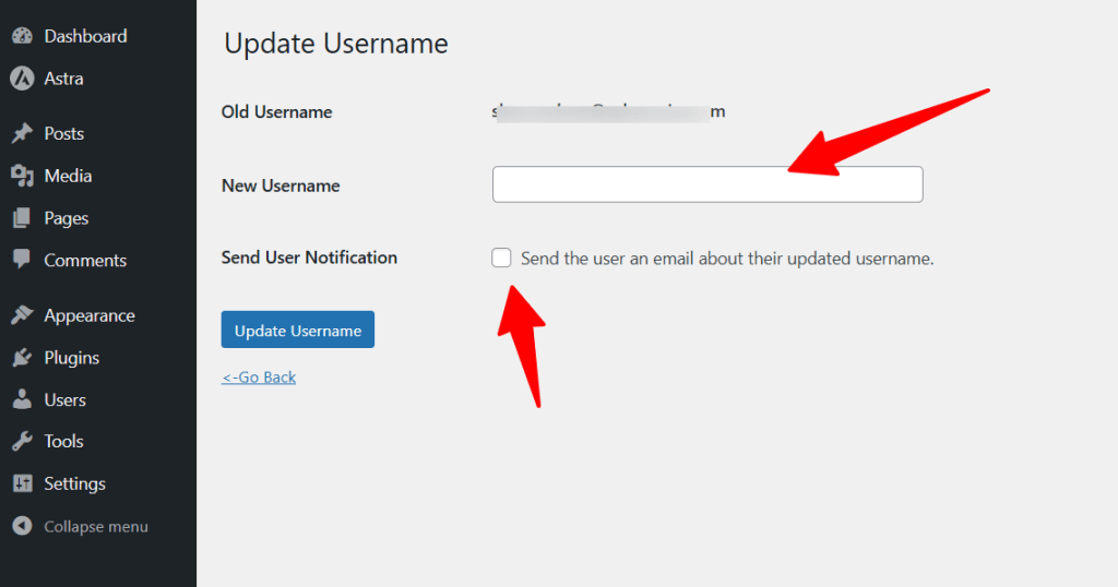 Easy Username Updater 更改用户名页面