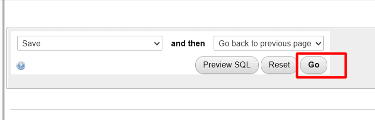 phpMyAdmin Go 按钮