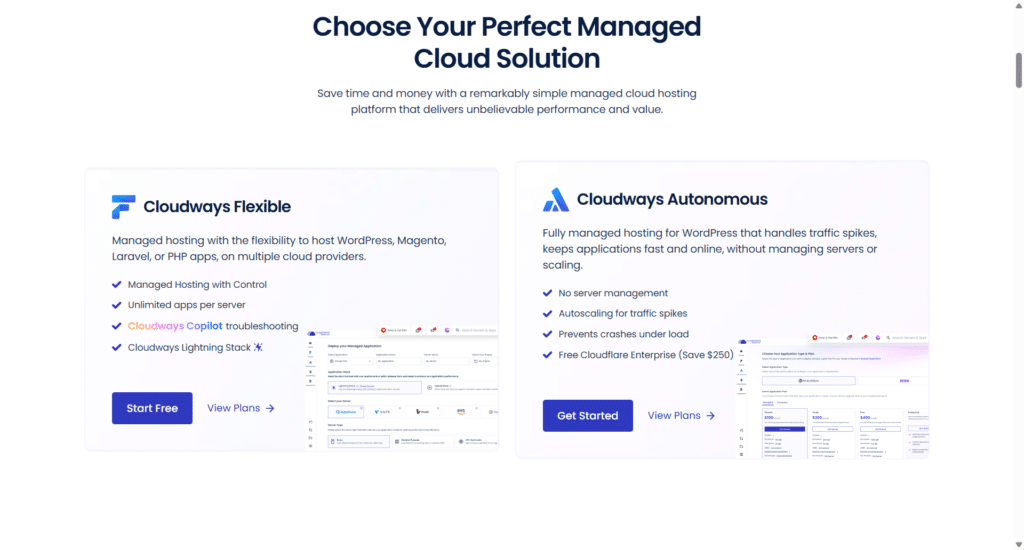 Cloudways 网站区块选择你的完美托管云方案：对比 Cloudways Flexible 和 Cloudways Autonomous 托管方案