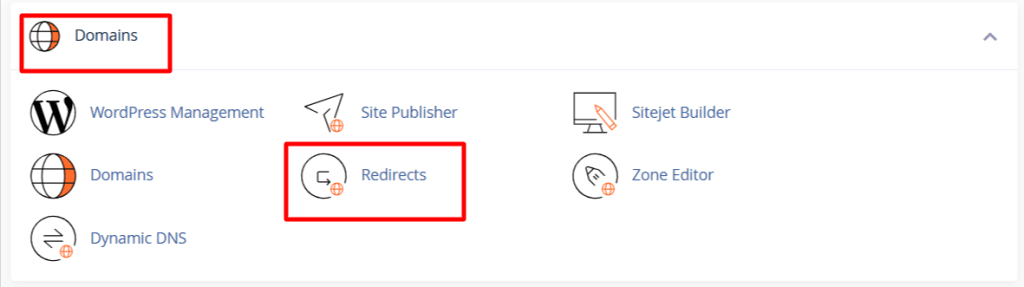 cPanel 中的域名重定向功能