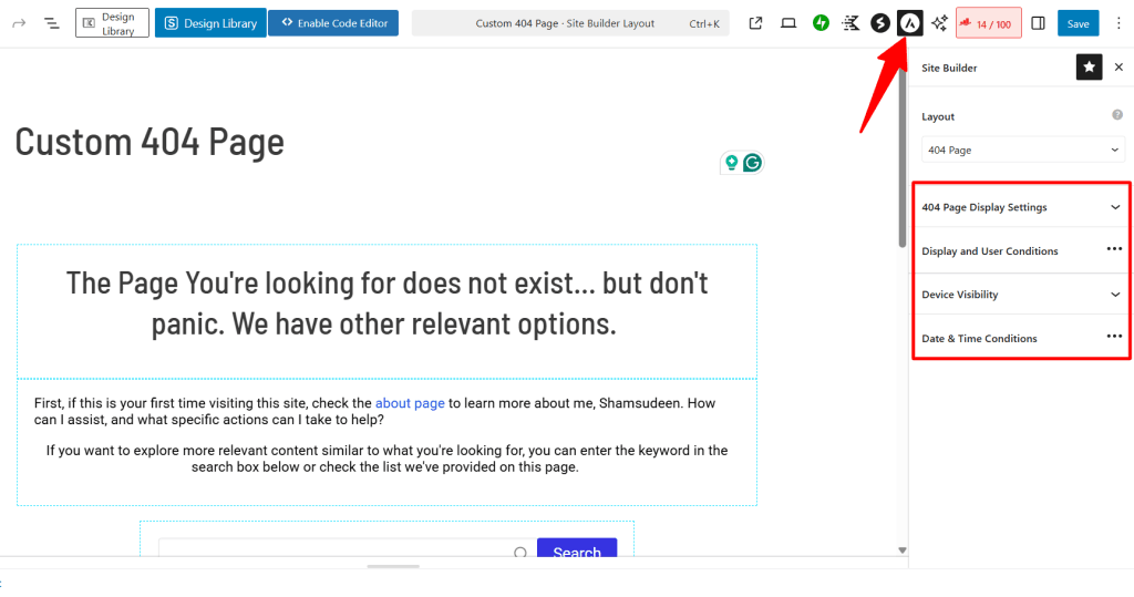 Astra Site Builder 404 页面设置