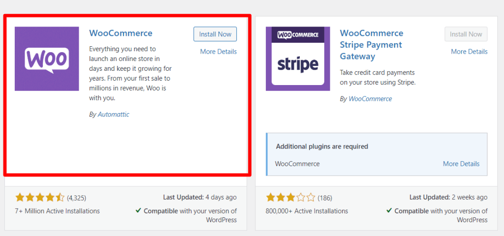 WordPress 中的 WooCommerce WordPress 插件页面