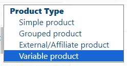 WooCommerce 编辑器中的产品类型下拉菜单