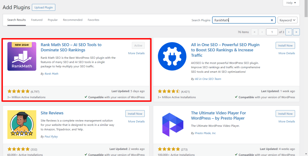 RankMath SEO 插件安装