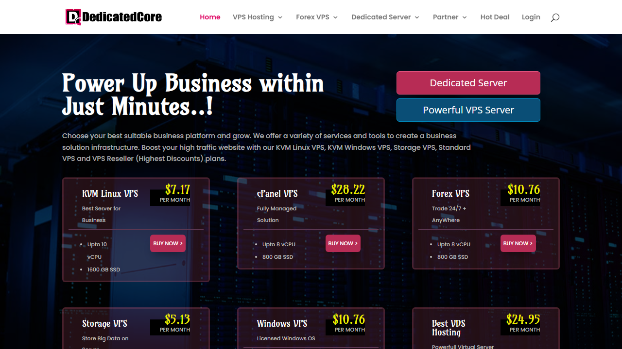 DedicatedCore 官网首页截图