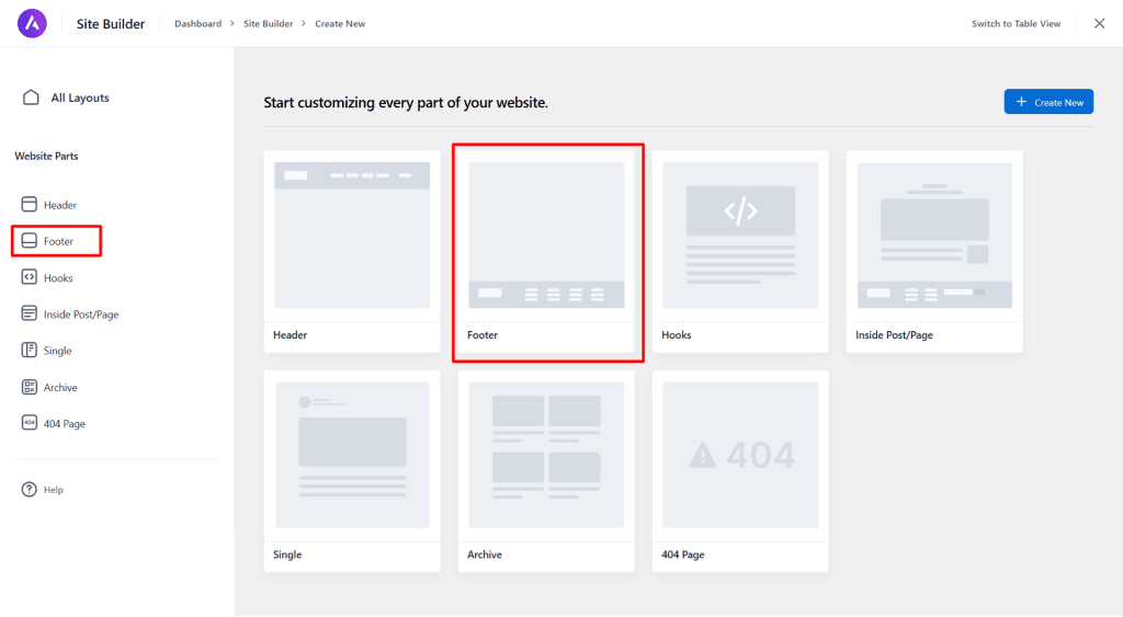 Astra Pro Site Builder 页脚布局