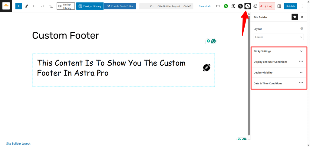 Gutenberg 编辑器中的 Site Builder 图标