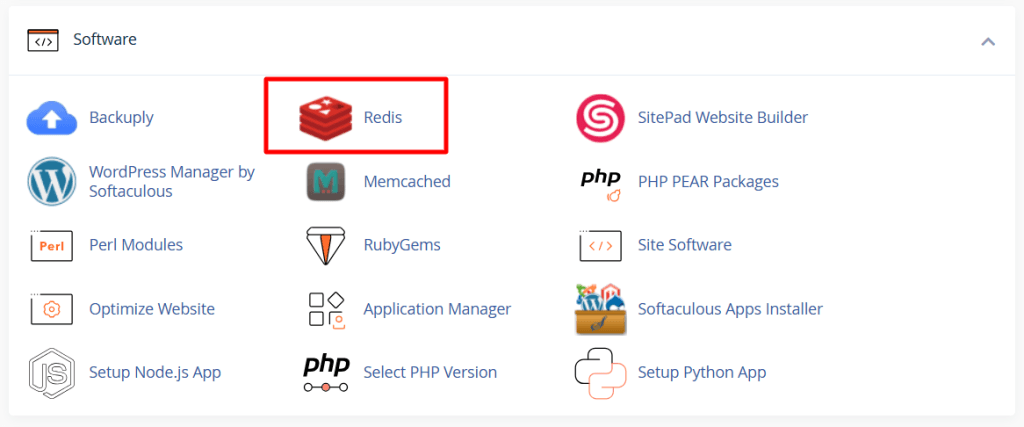 cPanel 软件界面：其他 Web 管理工具中的 Redis 图标