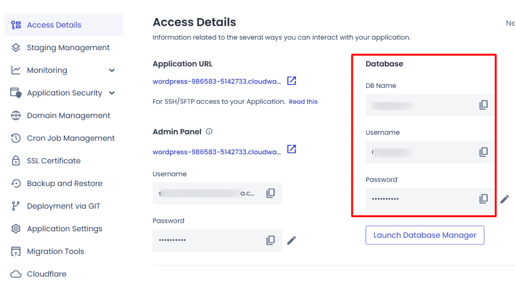 Cloudways 数据库安全详情页面