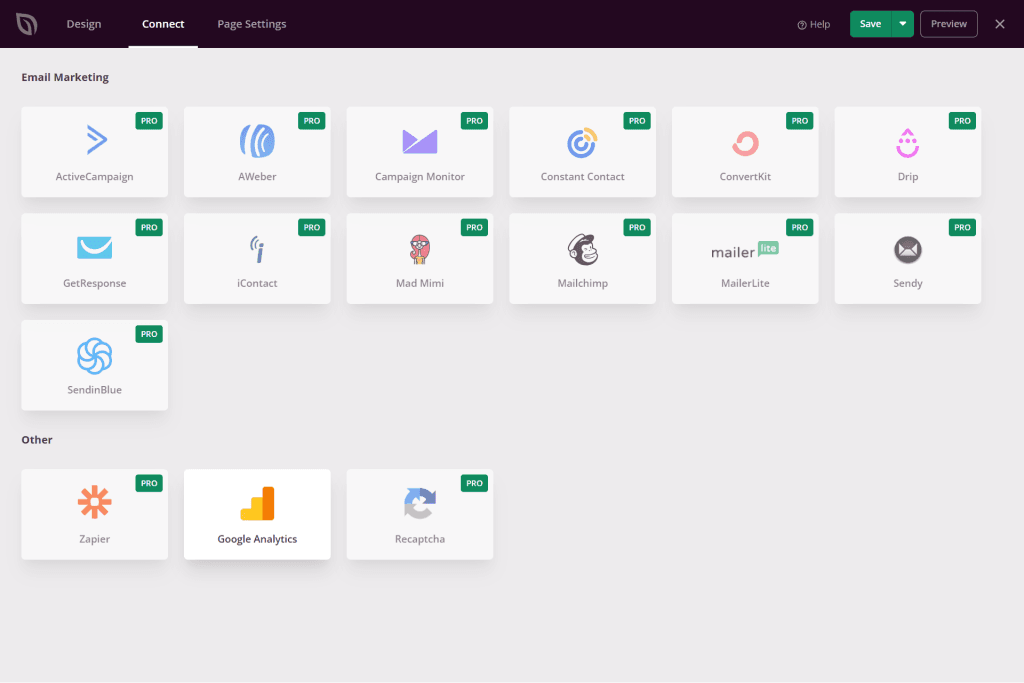 SeedProd 邮件营销集成页面