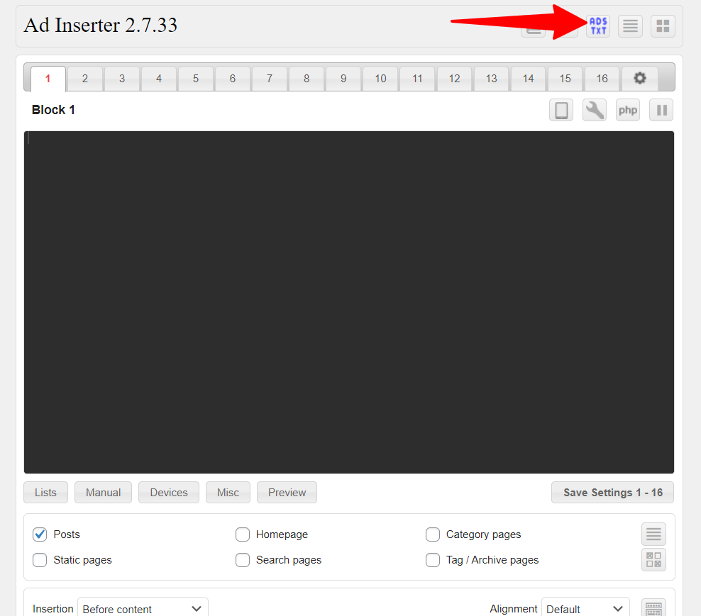 Ad Inserter 代码列表块