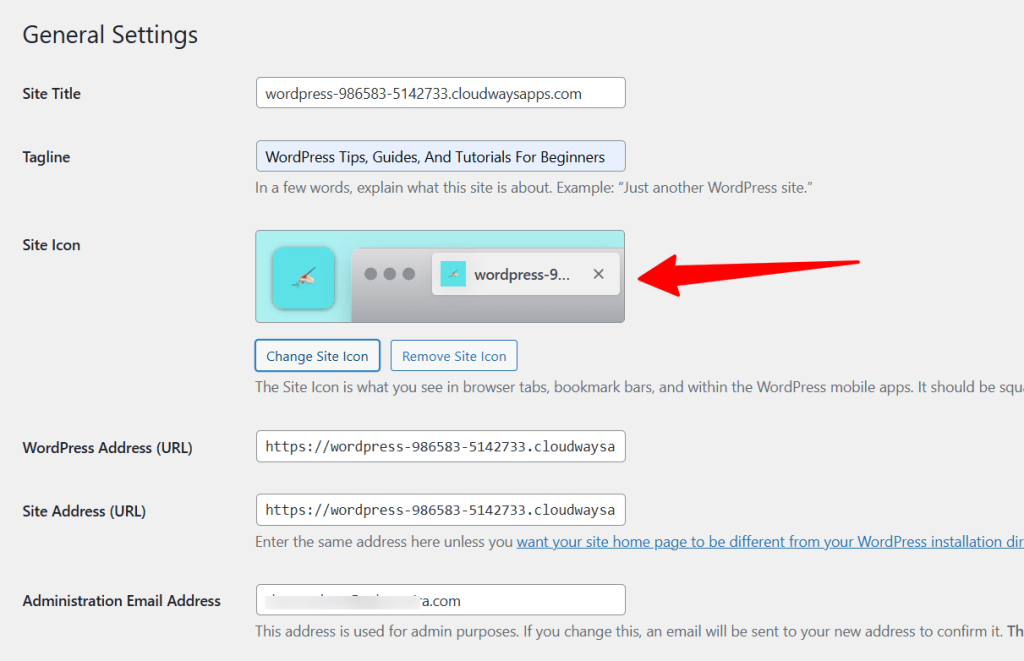 通过常规设置页面添加到 WordPress 网站的网站图标