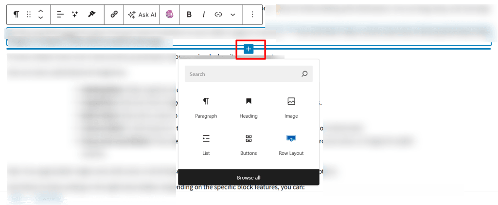 WordPress 块编辑器 + 号图标