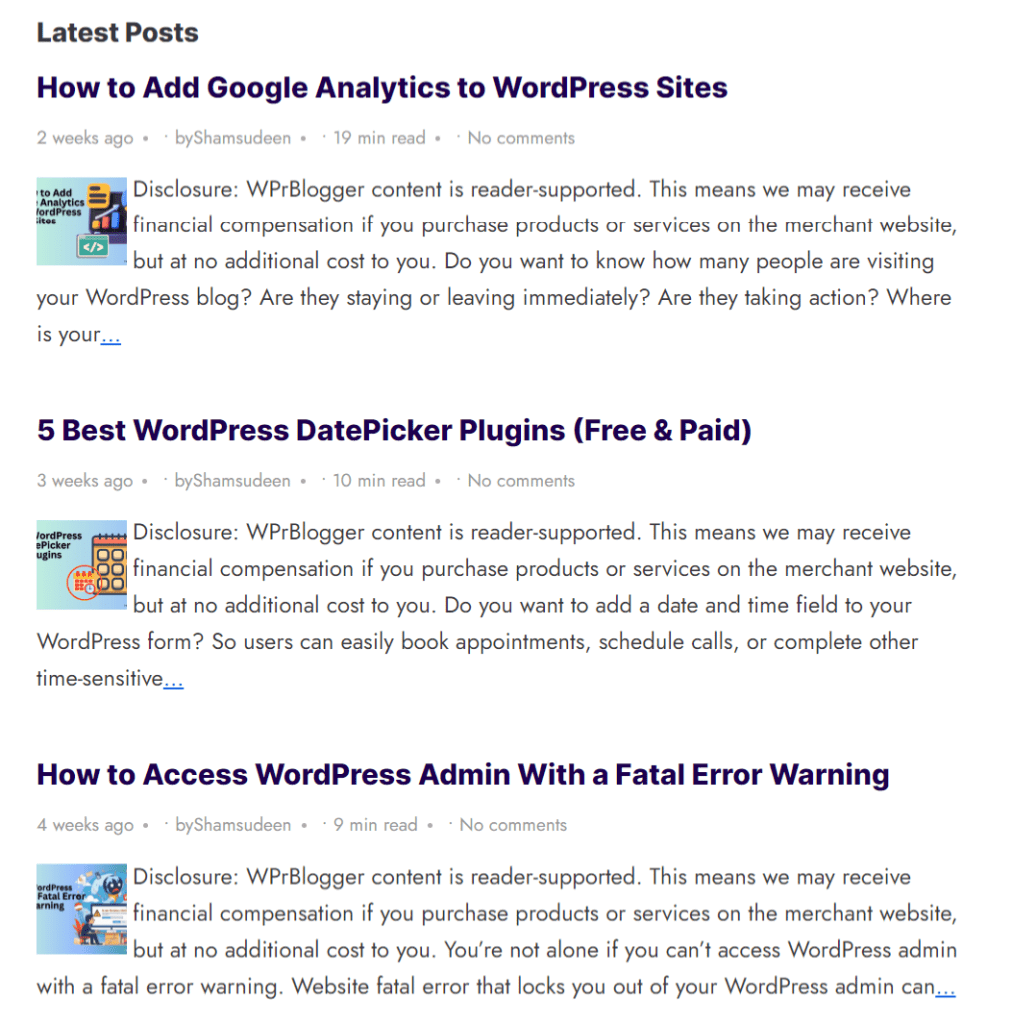 使用 WordPress Relevant 插件的最新文章示例