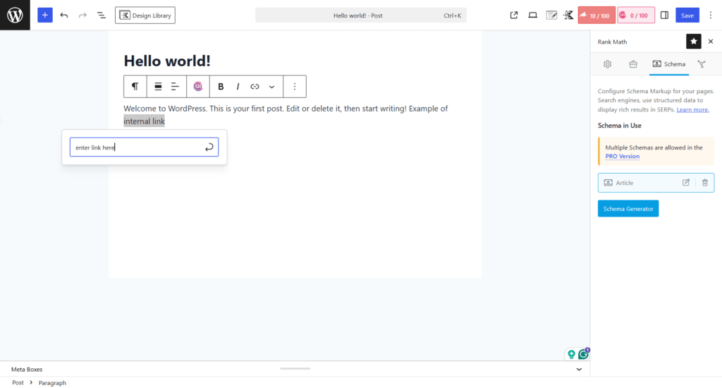 WordPress 块编辑器:活动链接插入弹窗框打开,覆盖高亮文本 internal link