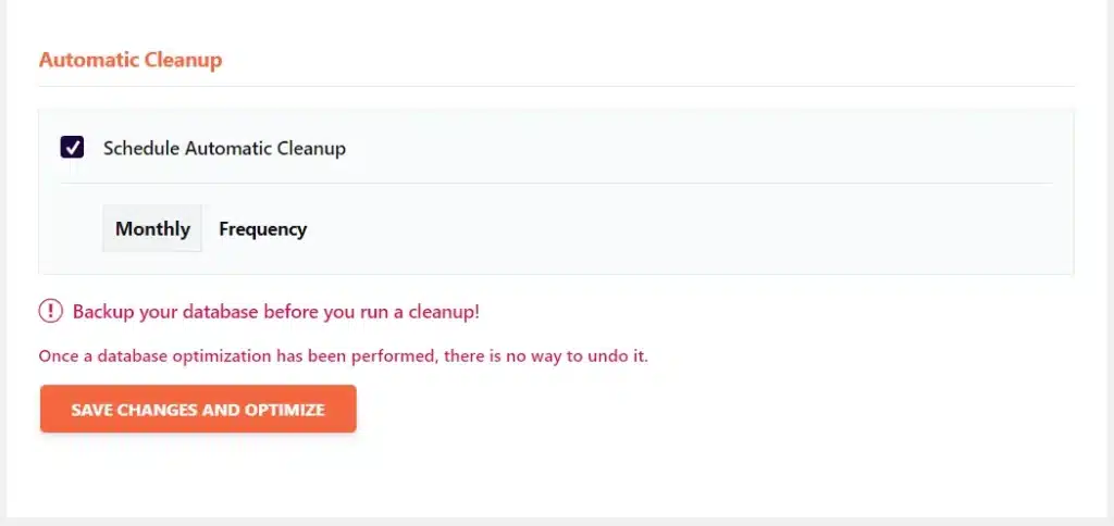 WP Rocket 自动清理设置界面：安排每月 WordPress 数据库优化