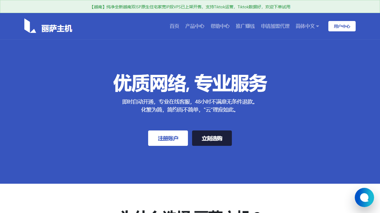 LisaHost（丽萨主机） 官网首页截图
