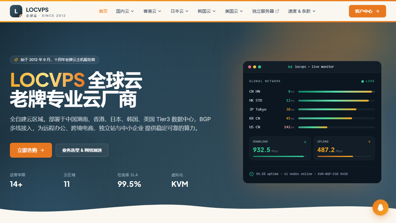 LOCVPS 官网首页截图