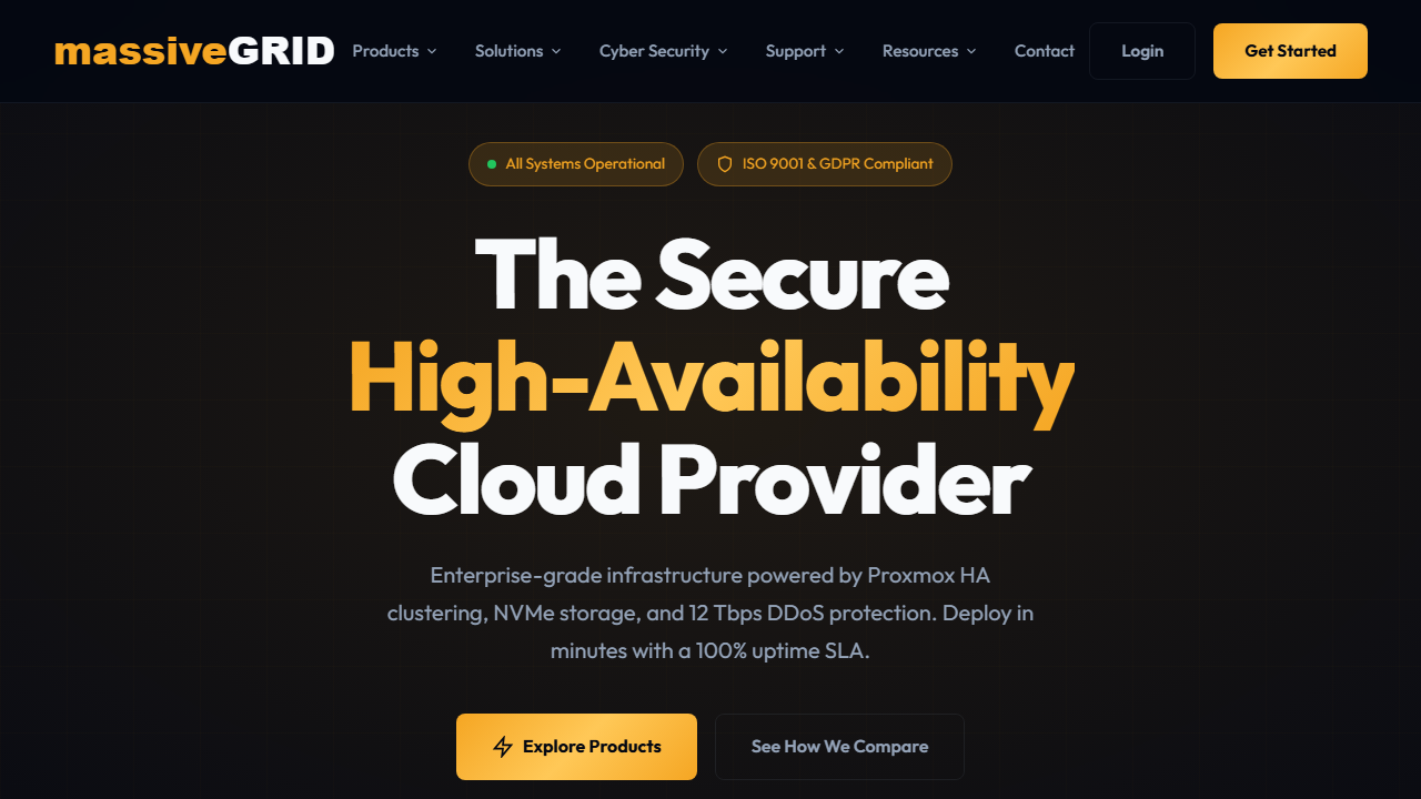 MassiveGRID 官网首页截图