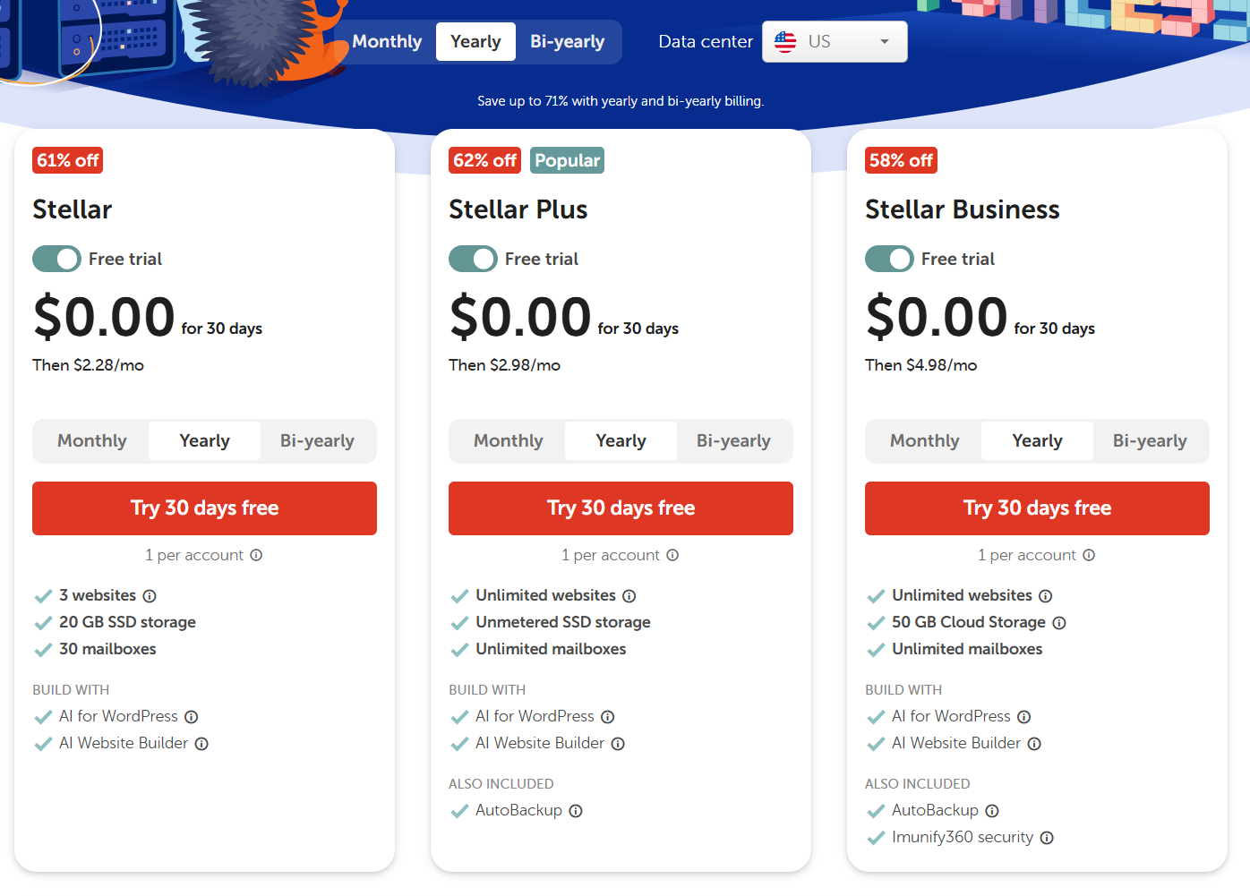 Namecheap 共享主机定价方案：Stellar、Stellar Plus 和 Stellar Business，带 30 天免费试用优惠