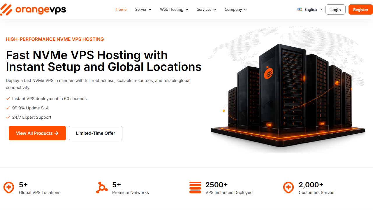 OrangeVPS 官网首页截图