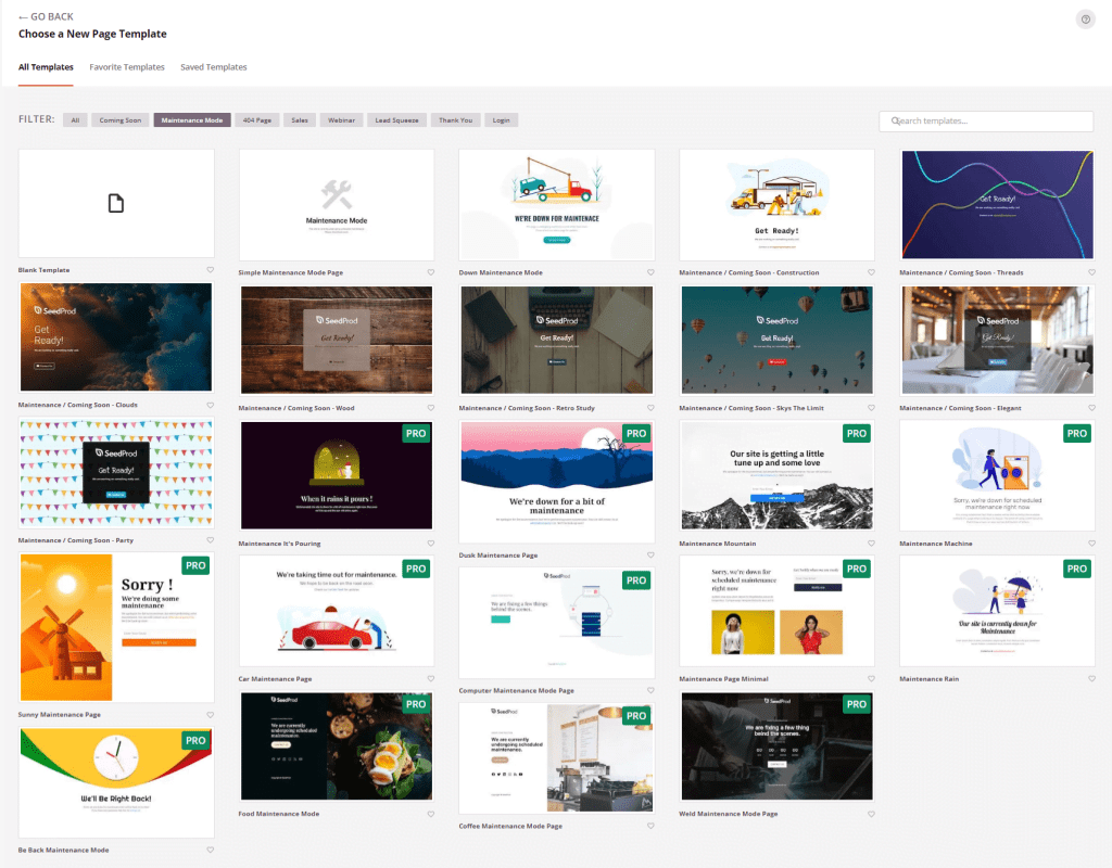 SeedProd 预制模板画廊