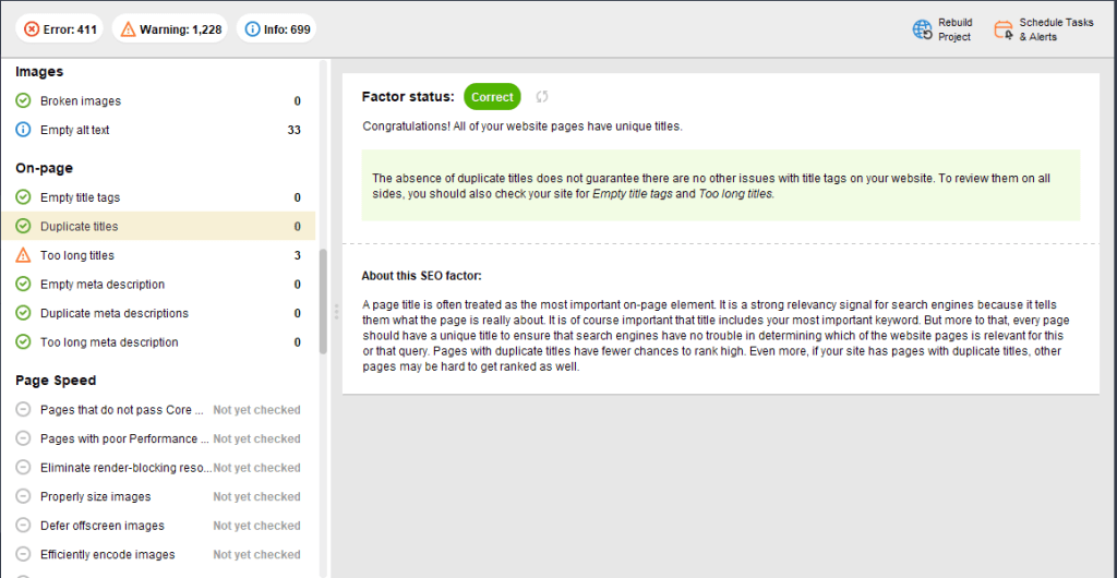 SEO Powersuite Website Auditor 结果