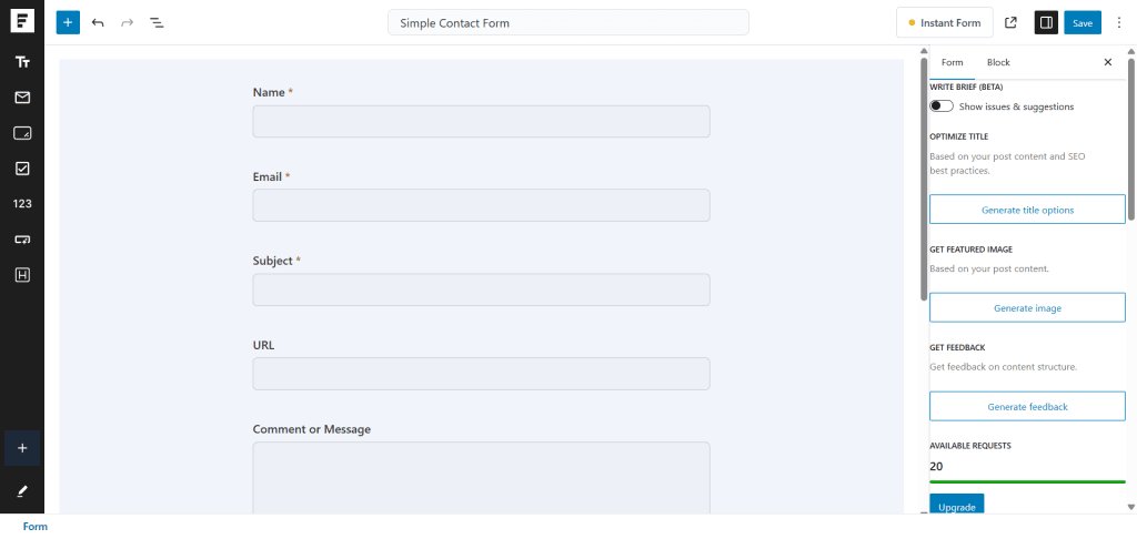 WordPress 中的 SureForms 仪表盘