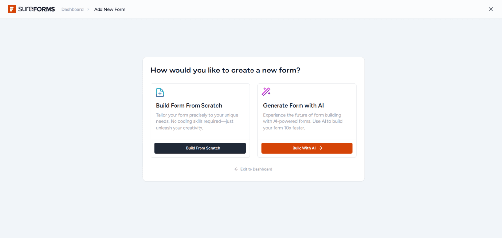 用 SureForms 创建表单——仪表盘