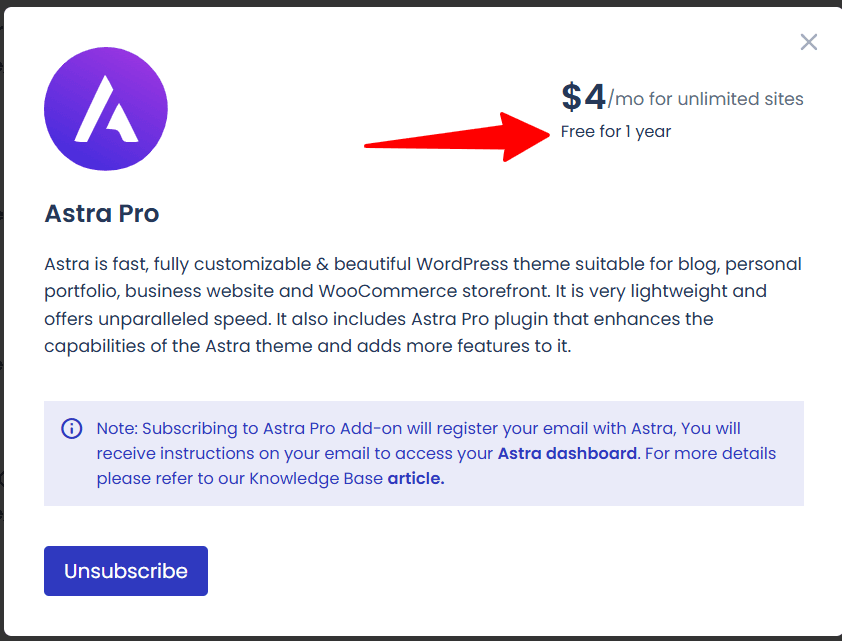 Cloudways 中 Astra Pro 附加订阅弹窗