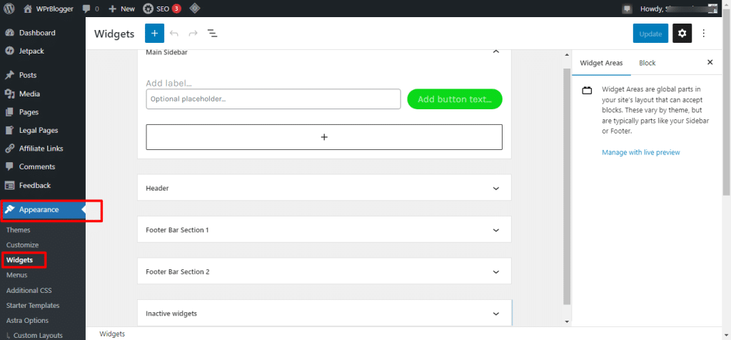 WordPress 小组件区域