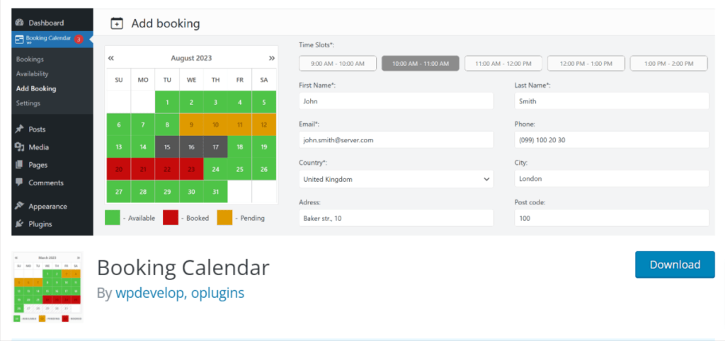 Booking Calendar WordPress 插件
