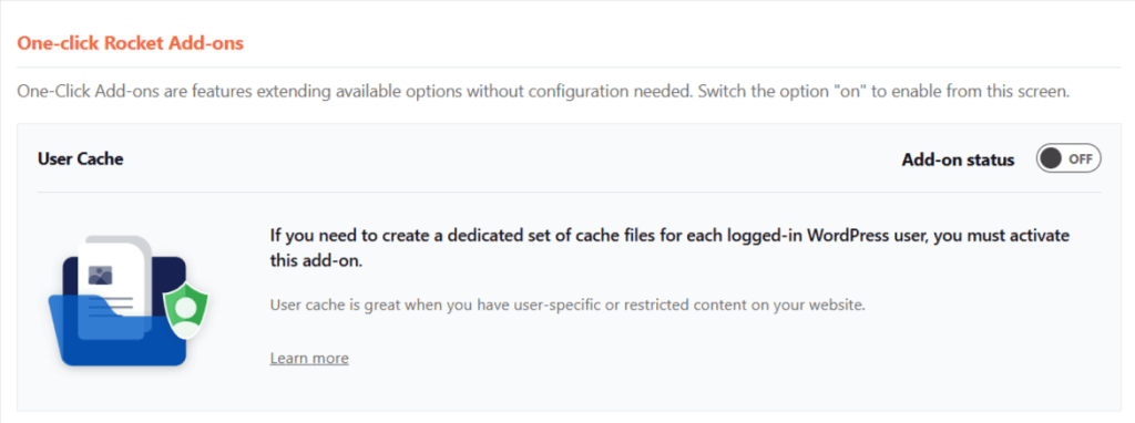 WP Rocket User Cache 附加组件选项卡