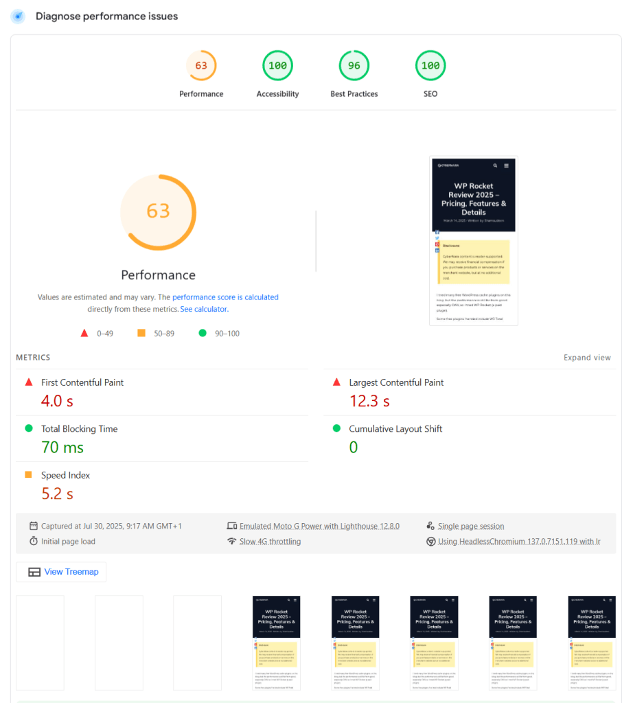 WP Rocket 未启用的 PageSpeed Insights 报告