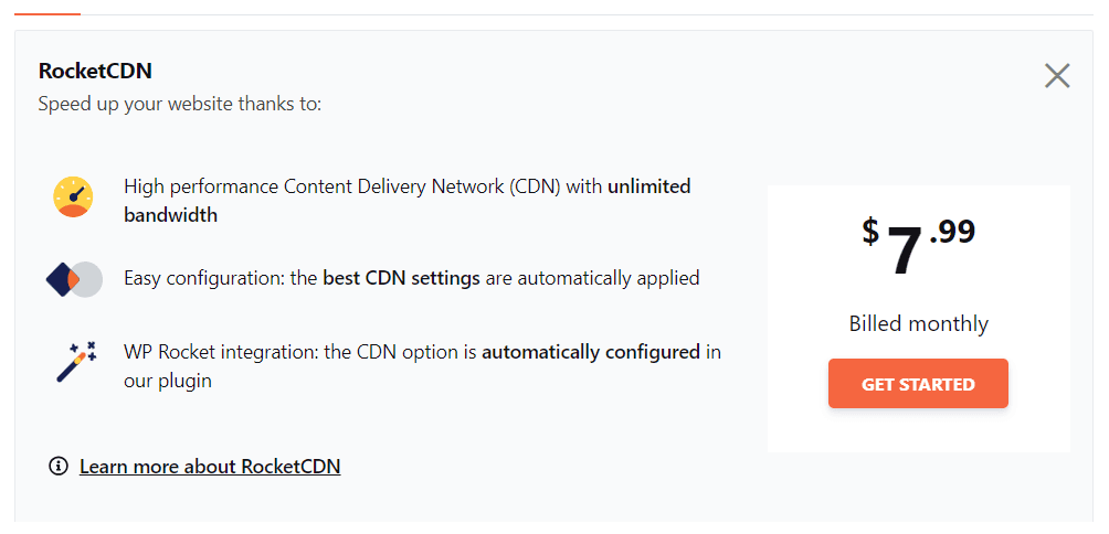 WP Rocket RocketCDN 页面